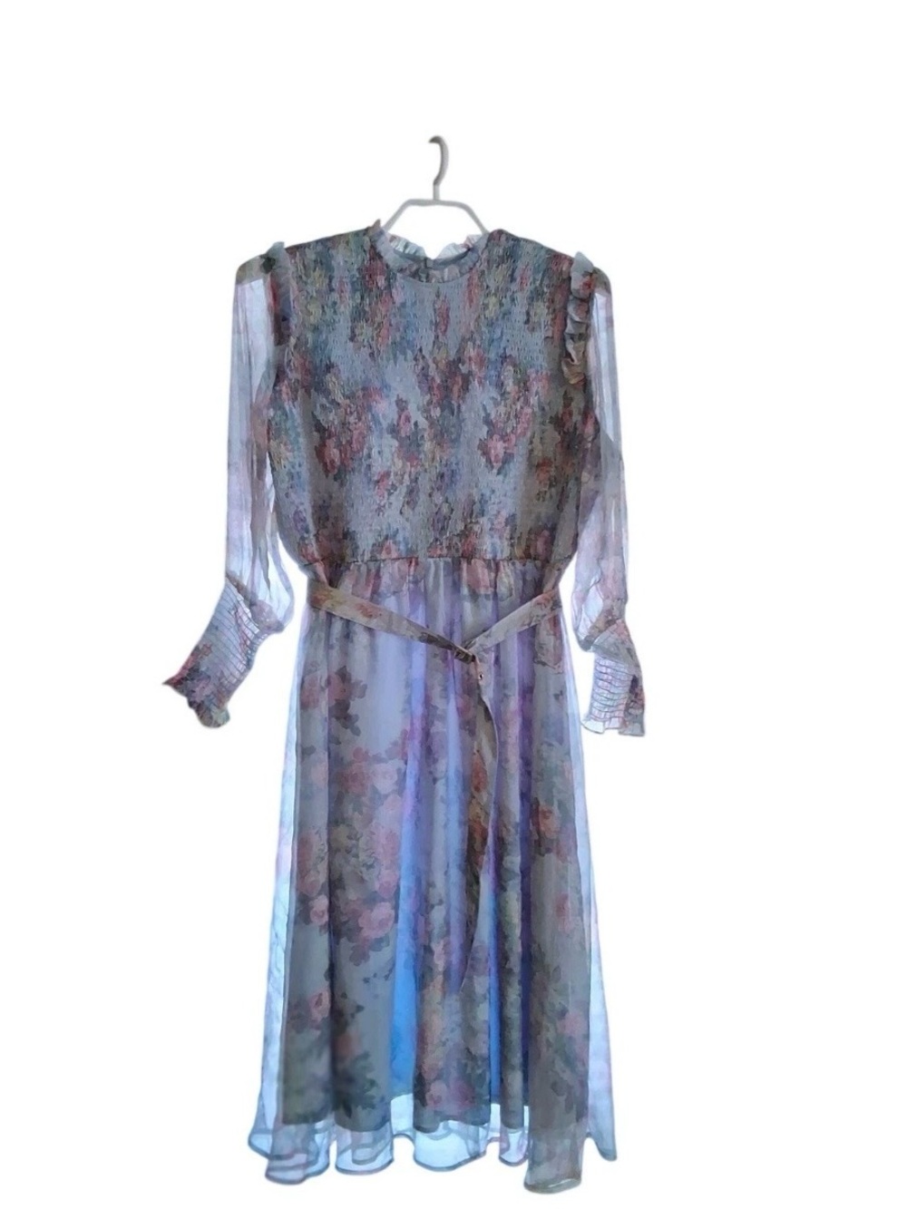 Ivy City Darling Floral Long-Sleeve Midi Dress in blue